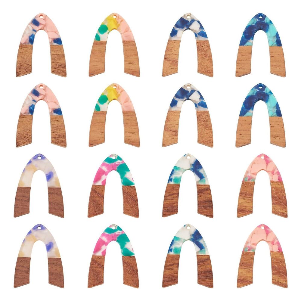 3228 16Pcs Resin Walnut Pendants Arch Bridge Resin Wooden Charms 8 Colors